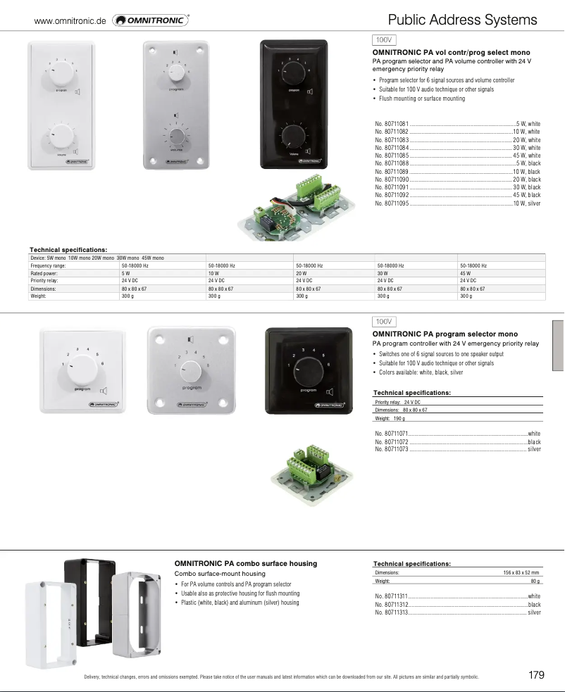 Page 1 de la notice Catalogue Omnitronic PA Volume Controller