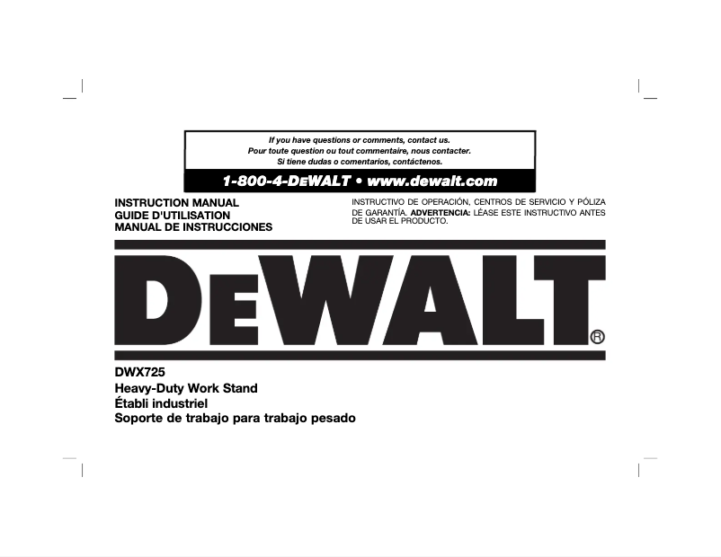 Page 1 de la notice Manuel utilisateur DeWalt DWX725