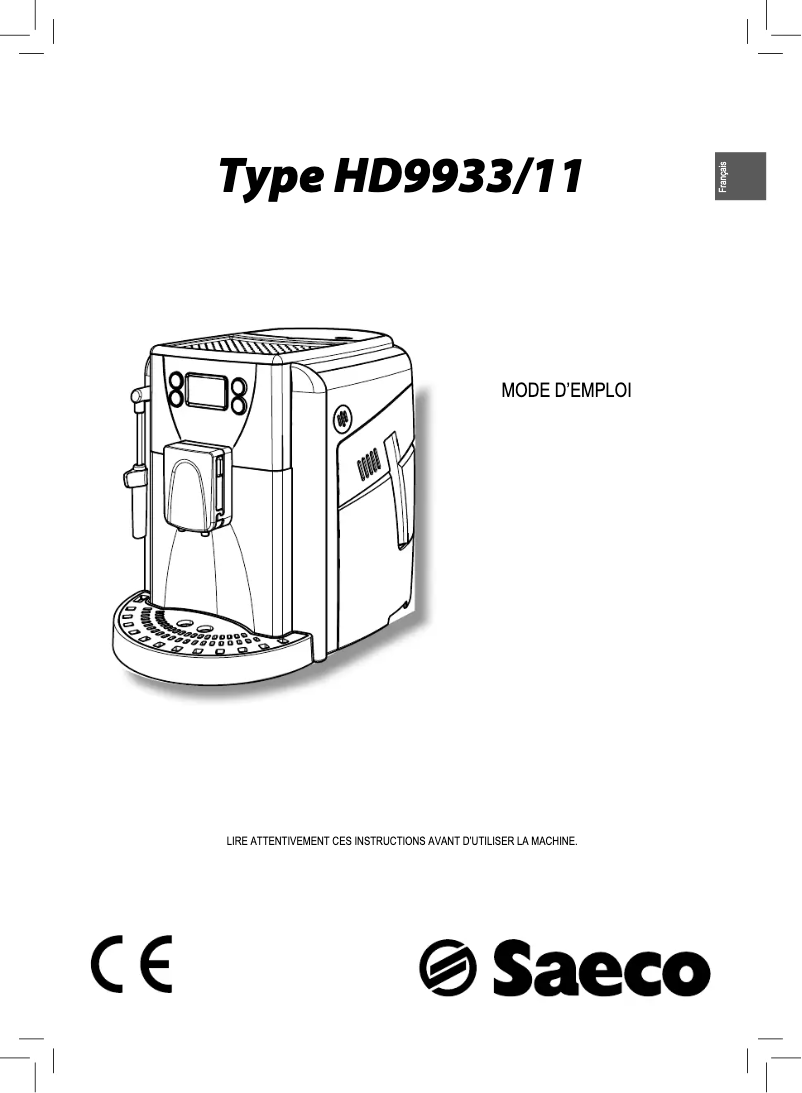 Page n°1 - Manuel utilisateur Philips Saeco HD9933