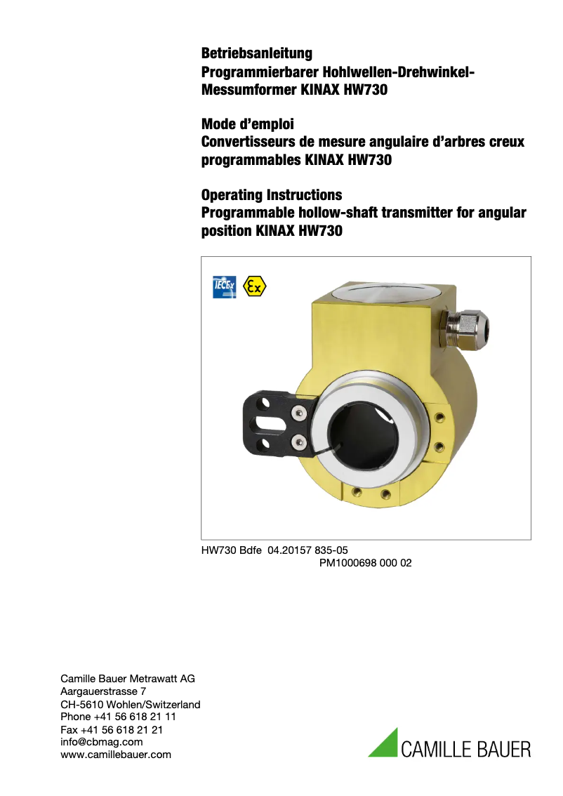 Página 1 del manual Manual de usuario Camille Bauer KINAX HW730