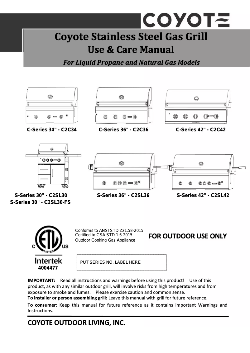 Page 1 de la notice Manuel utilisateur Coyote C2C34NG
