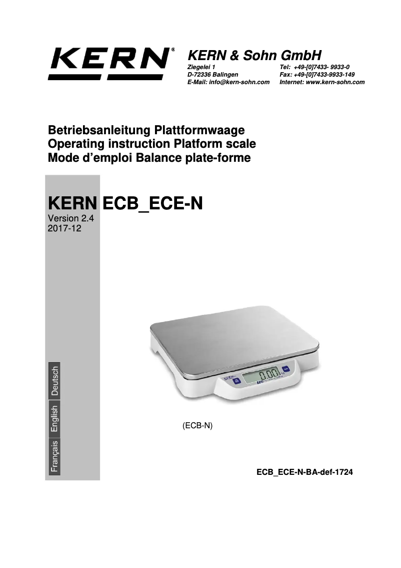 Page n°1 - Manuel utilisateur Kern ECE 10K-3N