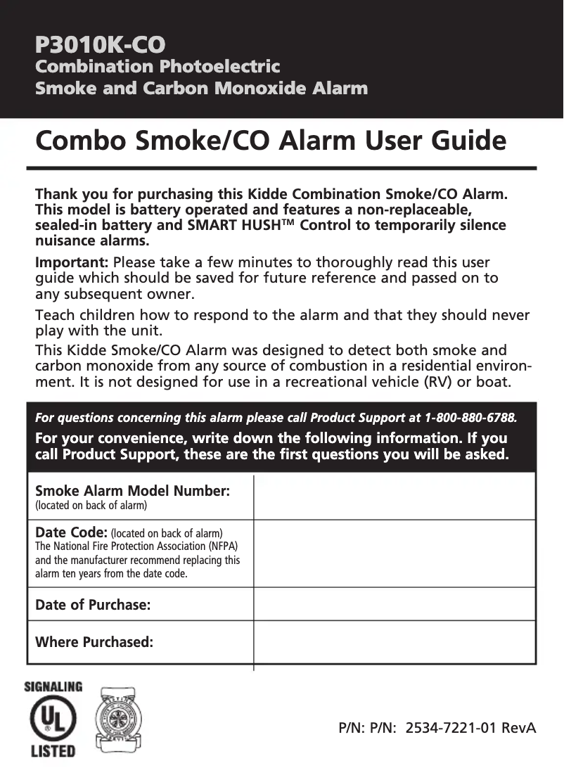 Page n°1 - Manuel utilisateur Kidde P3010K-CO