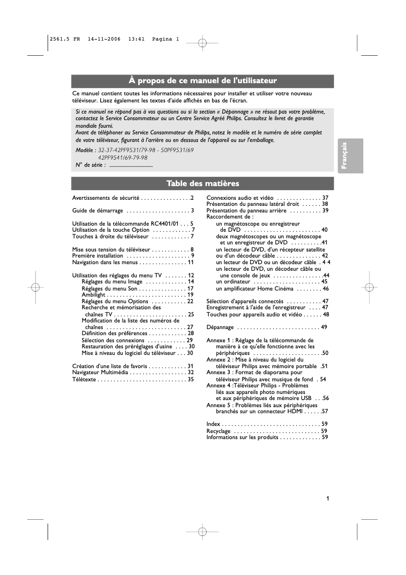 Page n°1 - Manuel utilisateur Philips 37PF9531