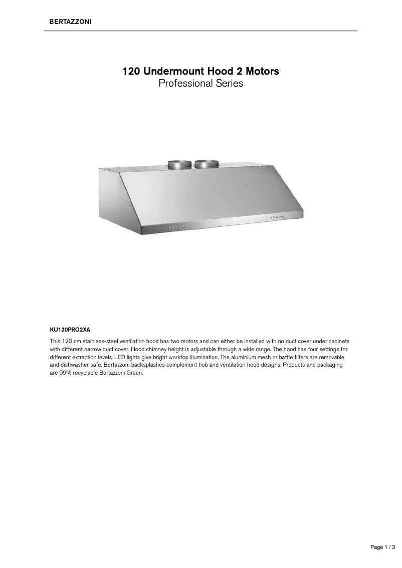 Página 1 del manual Ficha técnica Bertazzoni KU120PRO2XA