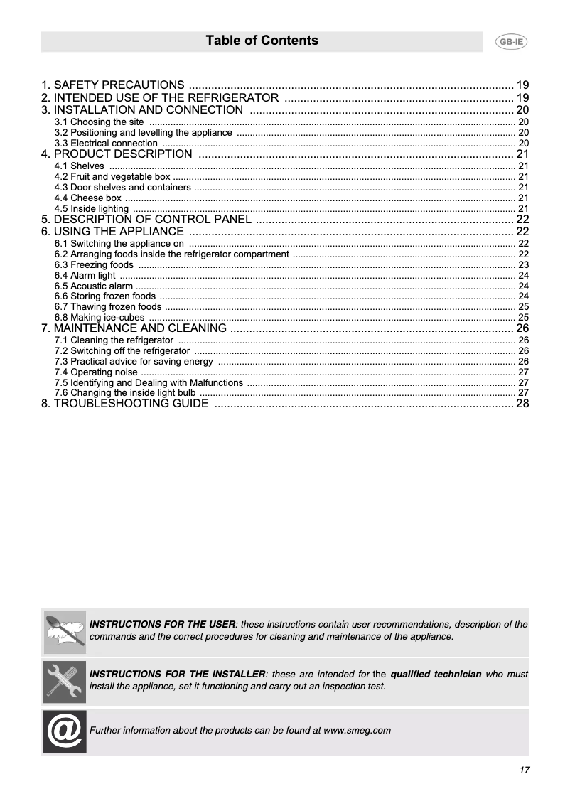 Page 1 de la notice Manuel utilisateur Smeg FAB 40 P1