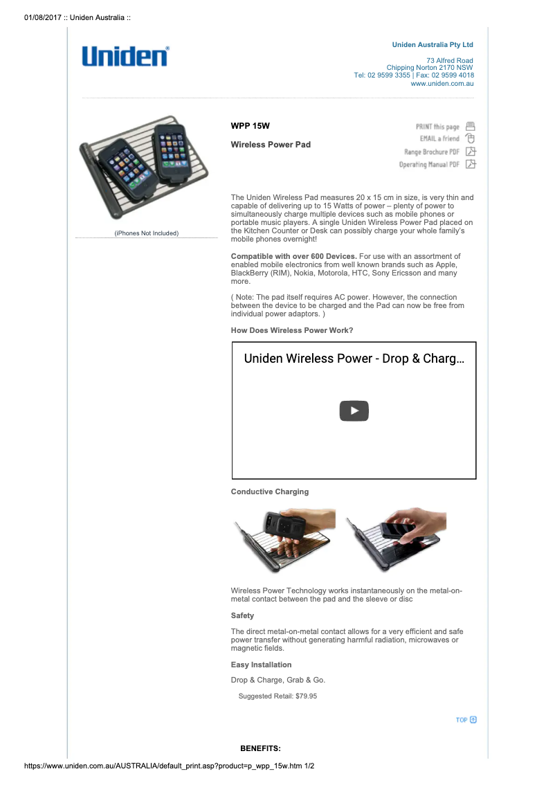 Page 1 de la notice Manuel utilisateur Uniden WPP 15W