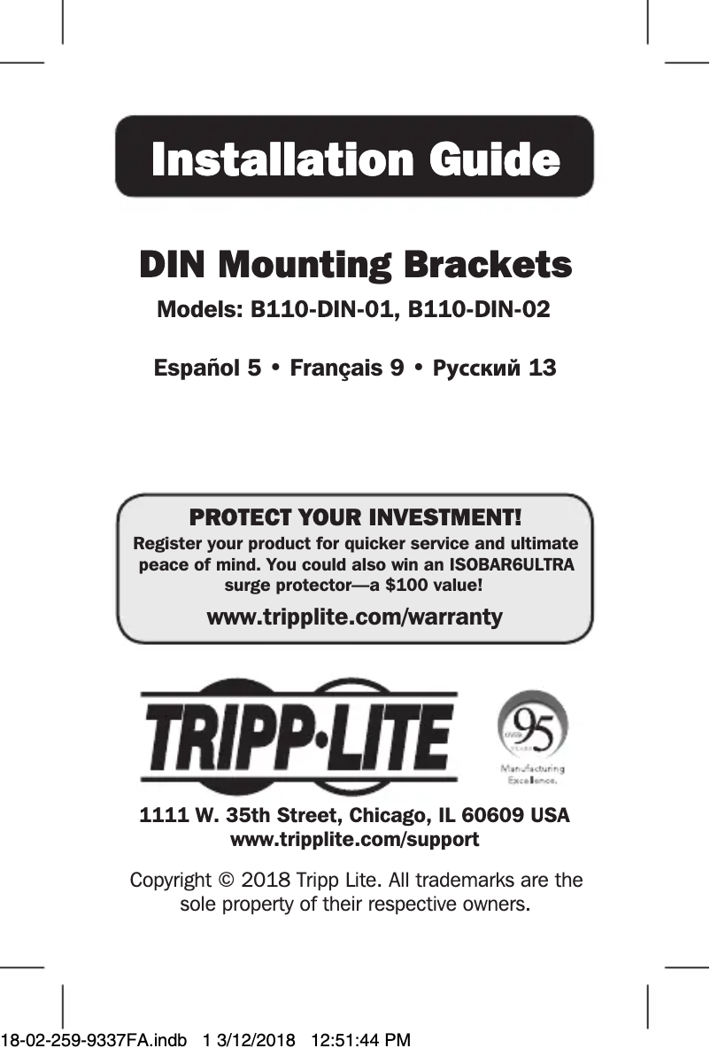 Page n°1 - Manuel utilisateur Tripp Lite B110-DIN-02