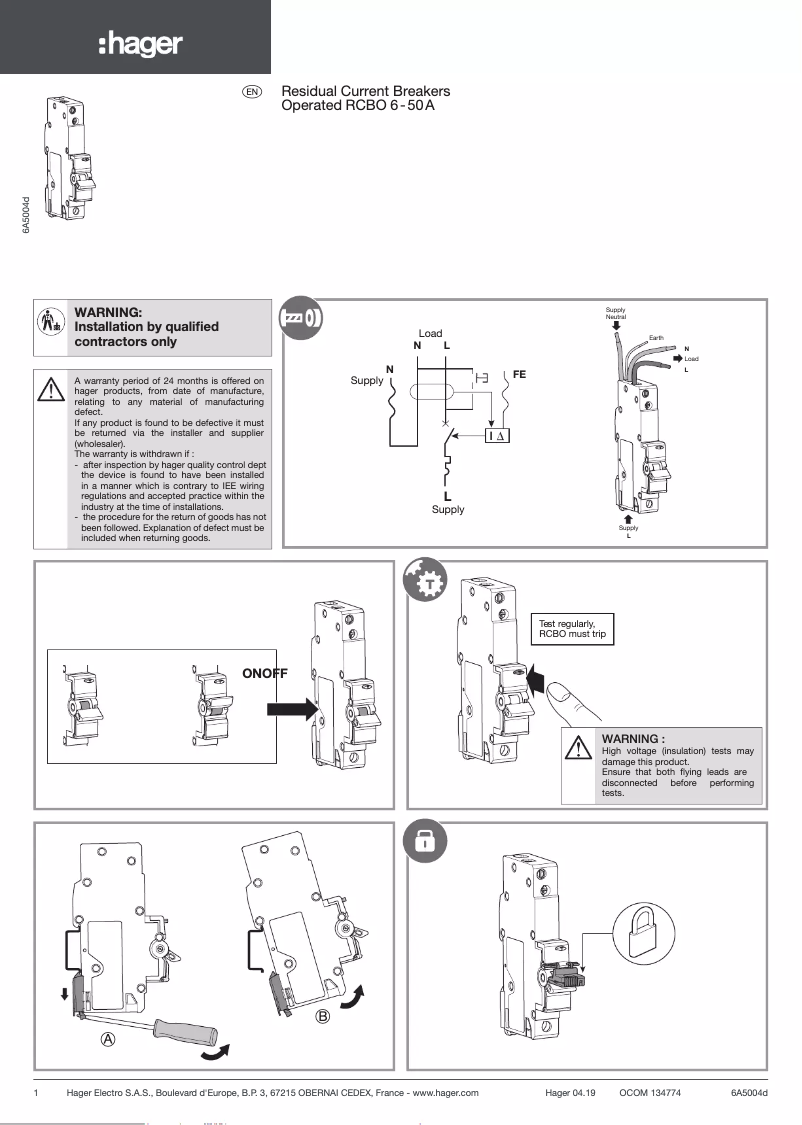 Page 1 de la notice Manuel utilisateur Hager ADC240B
