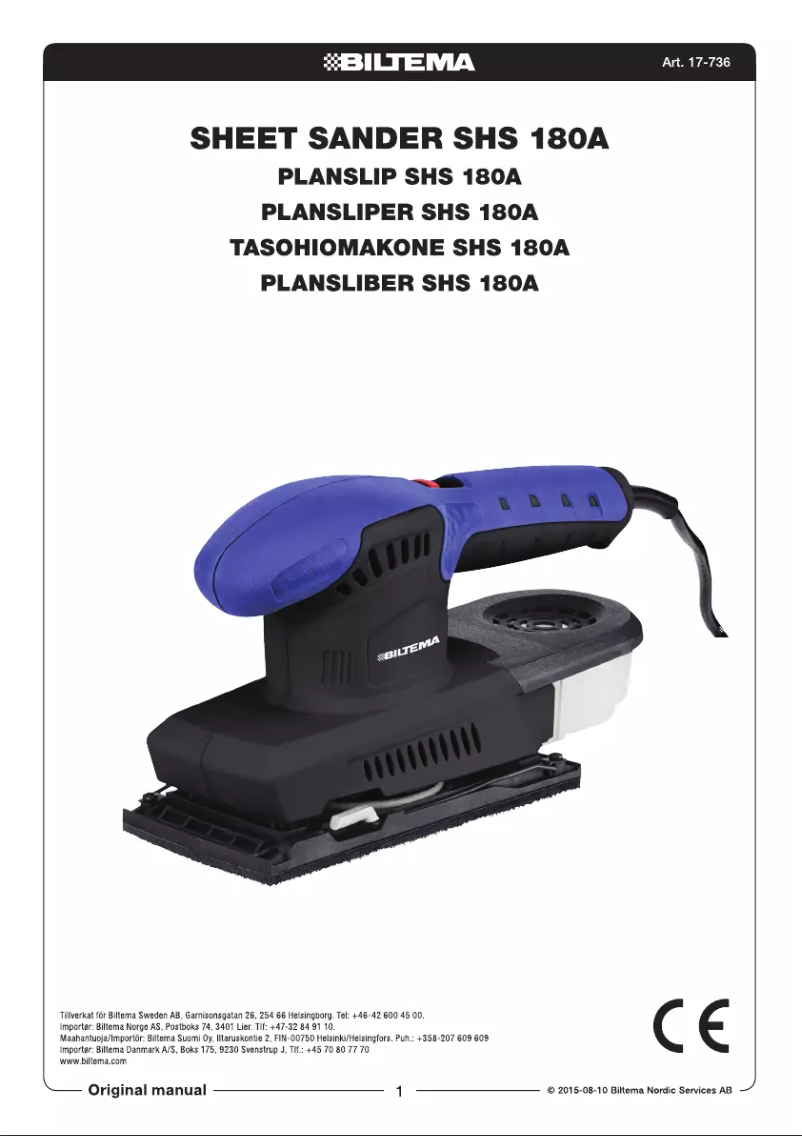 Page 1 de la notice Manuel utilisateur Biltema SHS 180A