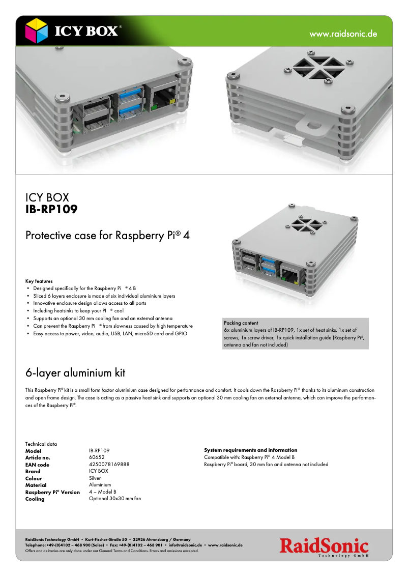 Page 1 de la notice Fiche technique Icy Box IB-RP109