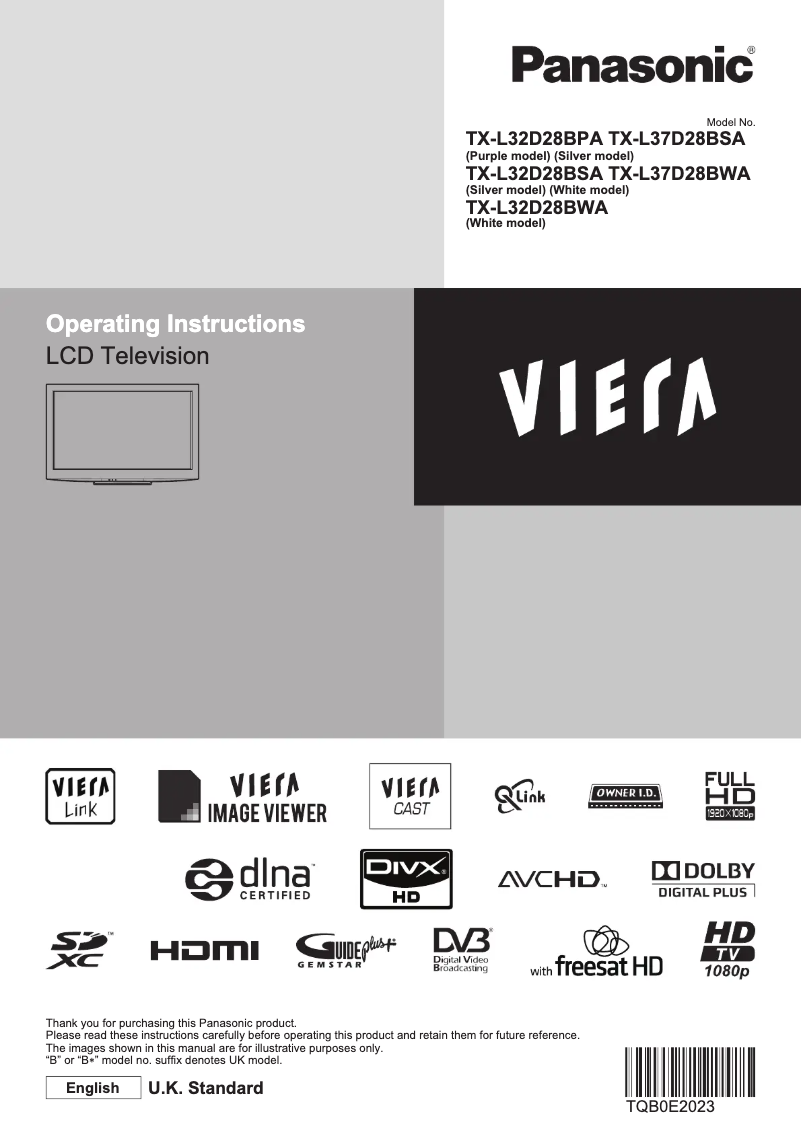 Page 1 de la notice Manuel utilisateur Panasonic Viera TX-L37D28BWA