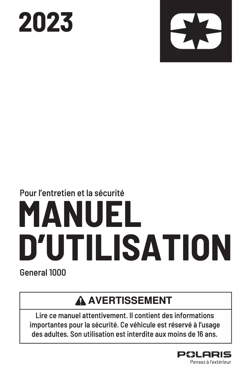 Page 1 de la notice Manuel utilisateur Polaris GENERAL 1000 EPS (2023)