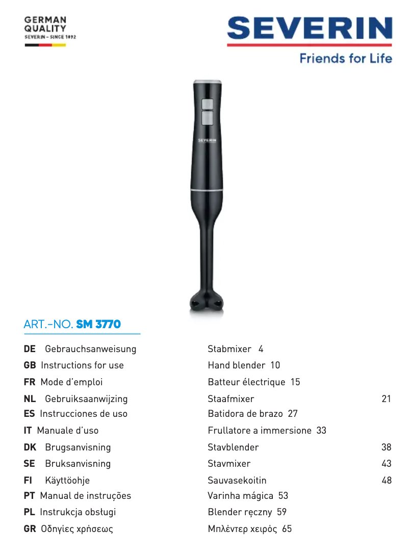 Page n°1 - Manuel utilisateur Severin SM 3770