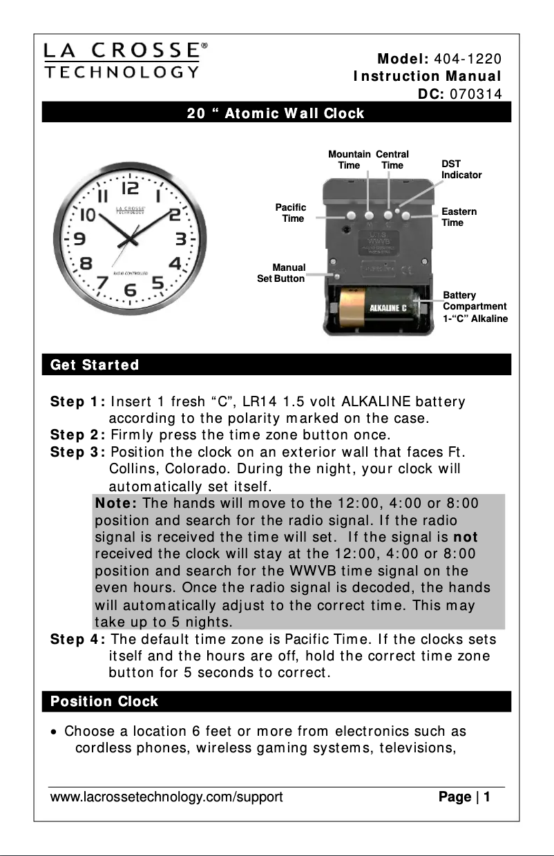Page n°1 - Manuel utilisateur La Crosse Technology 404-1220