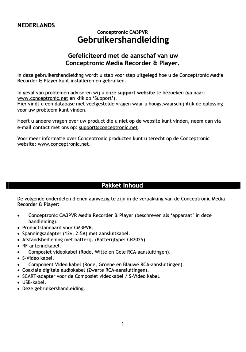 Page 1 de la notice Manuel utilisateur Conceptronic CM3PVR