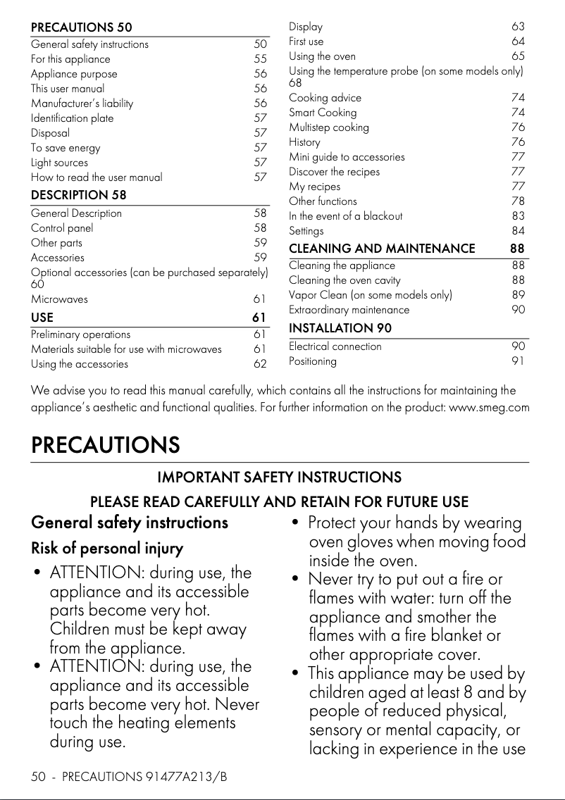 Page 1 de la notice Manuel utilisateur Smeg SO4104M2PG