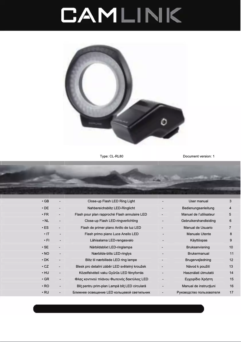 Page n°1 - Manuel utilisateur CamLink CL-RL80