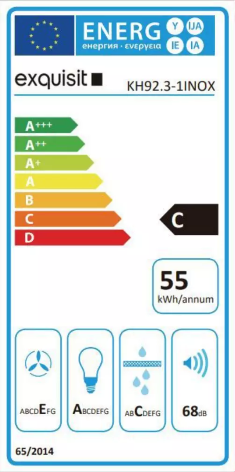 Page 1 de la notice Label énergétique Exquisit KH92.3-1 INOX
