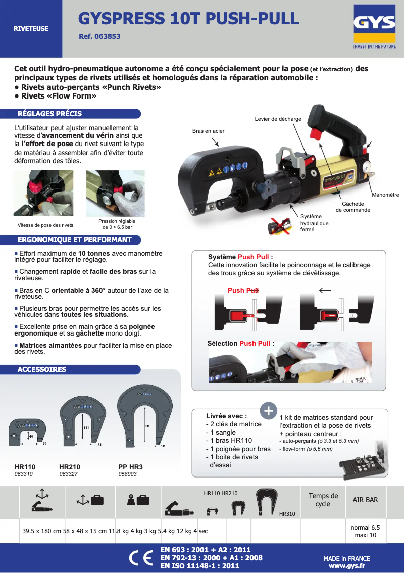 Page n°1 - Fiche technique GYS Gyspress 10T Push-Pull