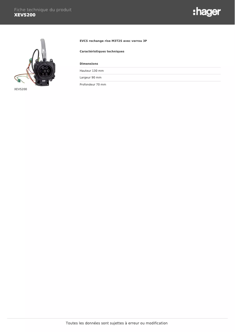 Page n°1 - Fiche technique Hager XEVS200