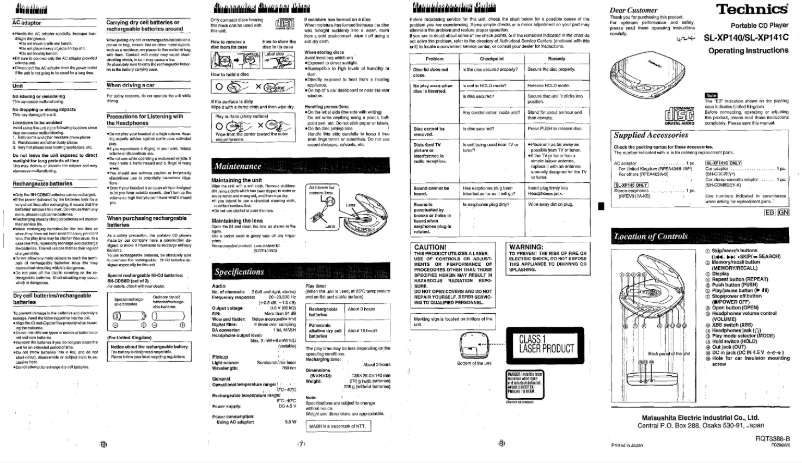 Page 1 of the manual User Manual Technics SL-XP140