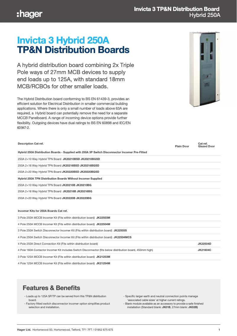 Page n°1 - Fiche technique Hager JK20210B