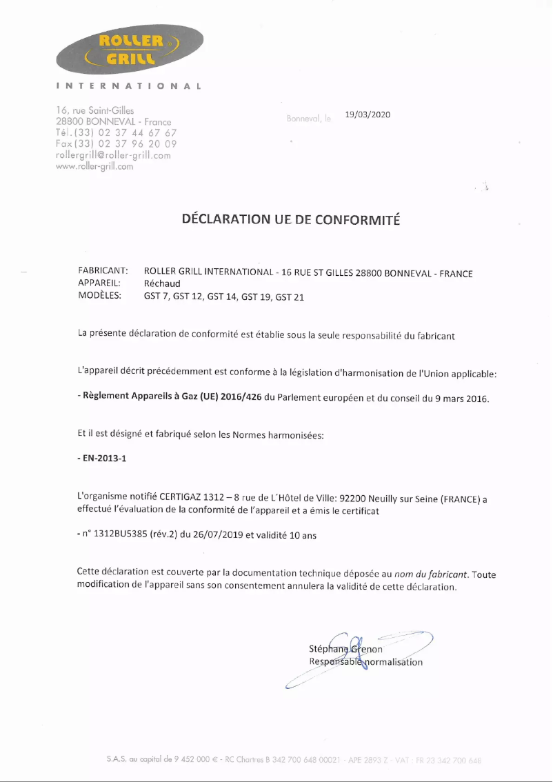 Page 1 de la notice Manuel utilisateur Roller Grill 304150