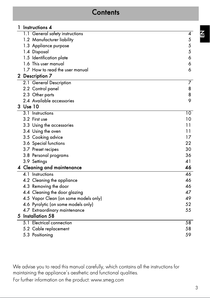 Page 1 de la notice Manuel utilisateur Smeg SFPA6104TVN