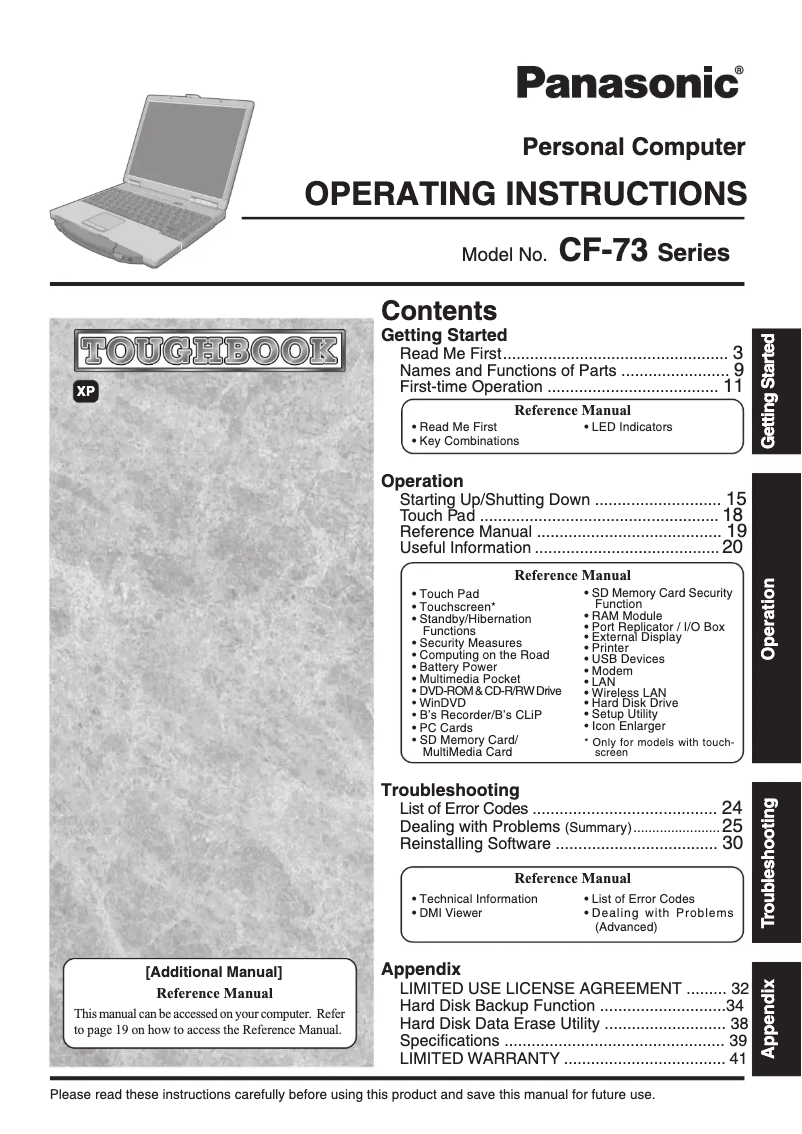 Page 1 de la notice Manuel utilisateur Panasonic Toughbook CF-73
