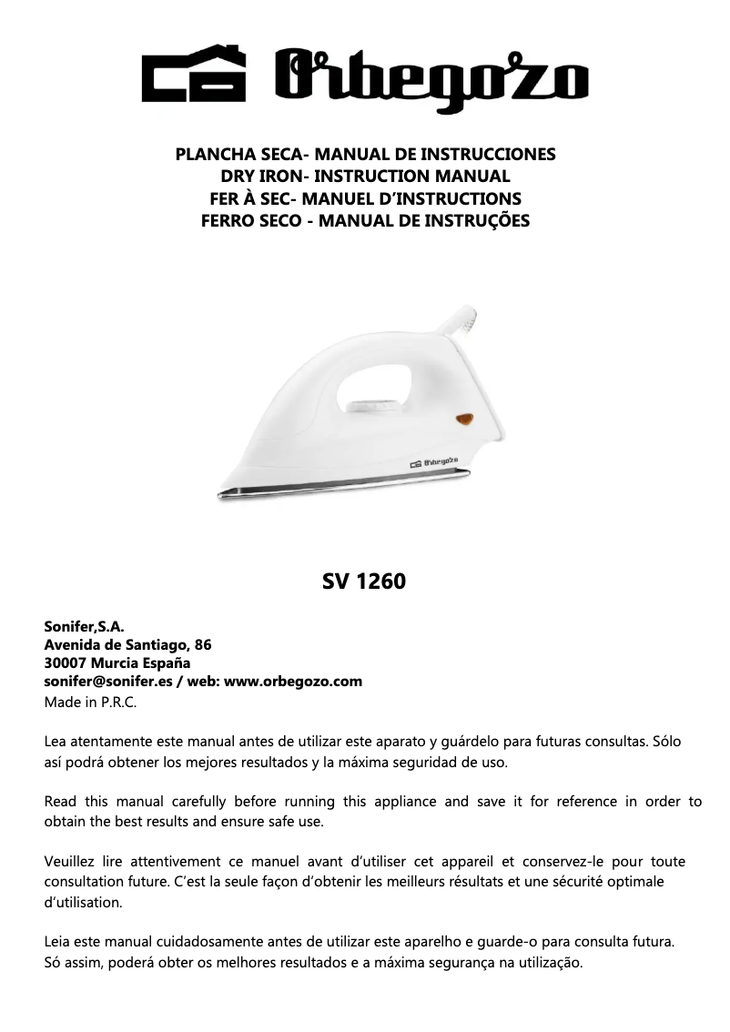 Page 1 de la notice Manuel utilisateur Orbegozo SV 1260