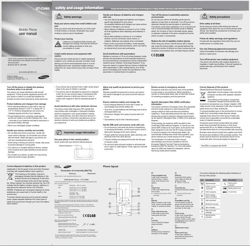 Page n°1 - Manuel utilisateur Samsung GT-C3060