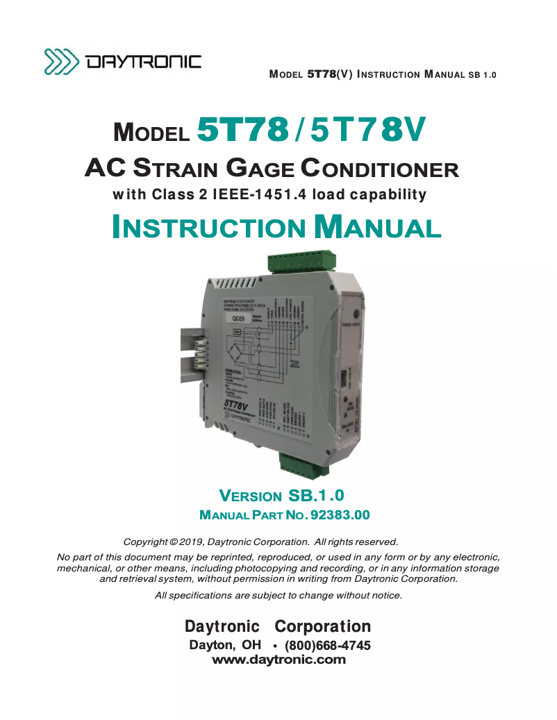 Page n°1 - Manuel utilisateur Daytronic 5T78V