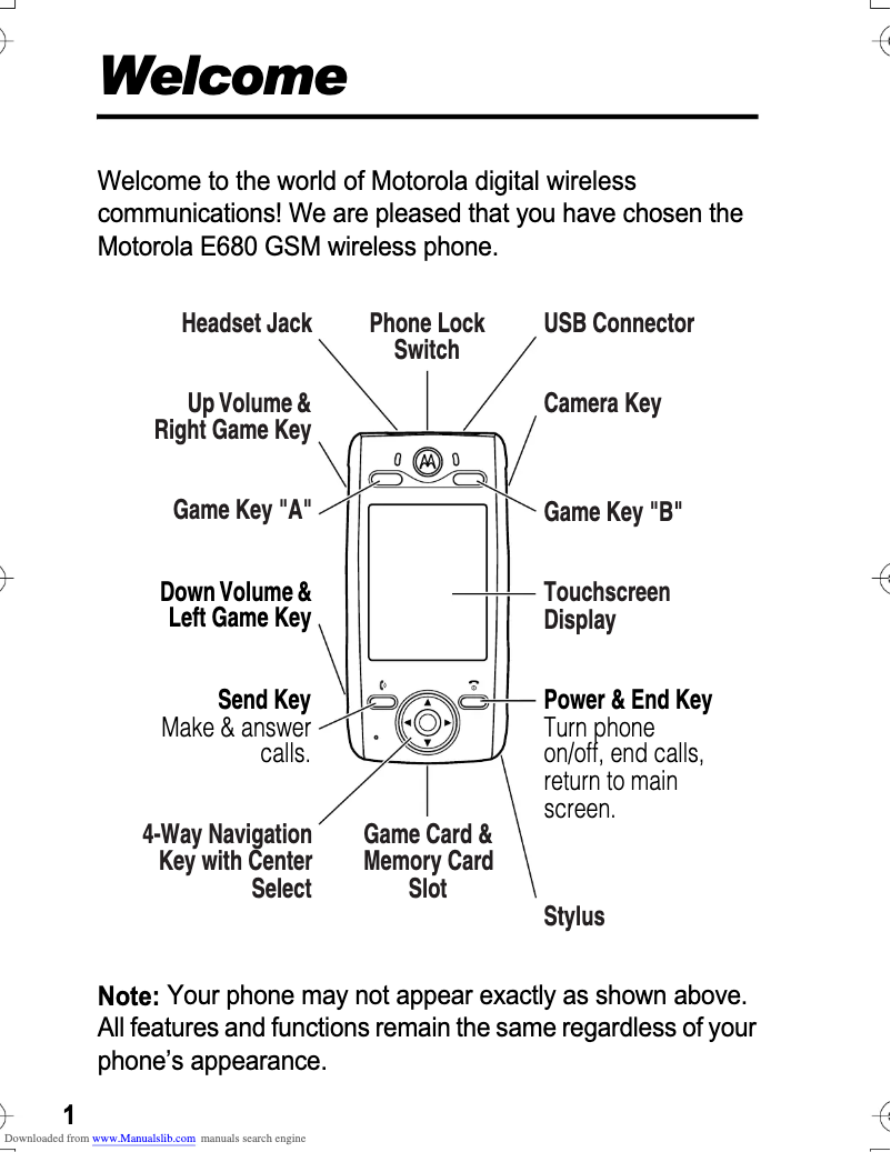 Page 1 de la notice Manuel utilisateur Motorola E680