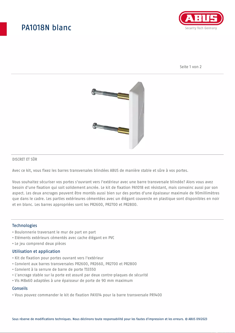 Image de la première page du manuel de l'appareil PA1018