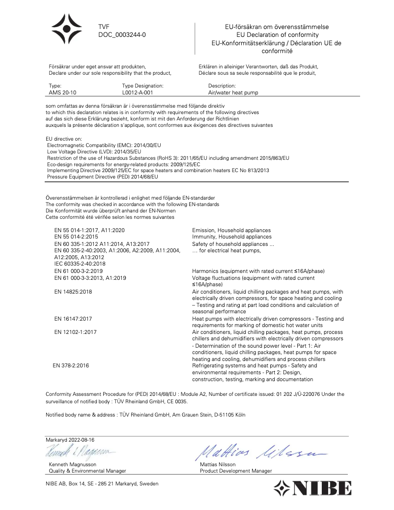 Page 1 de la notice Manuel utilisateur Nibe AMS 20