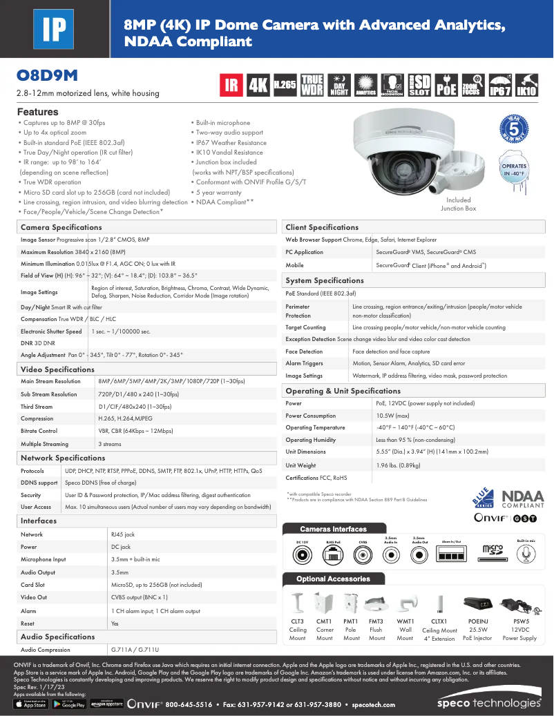 Page n°1 - Fiche technique Speco Technologies O8D9M