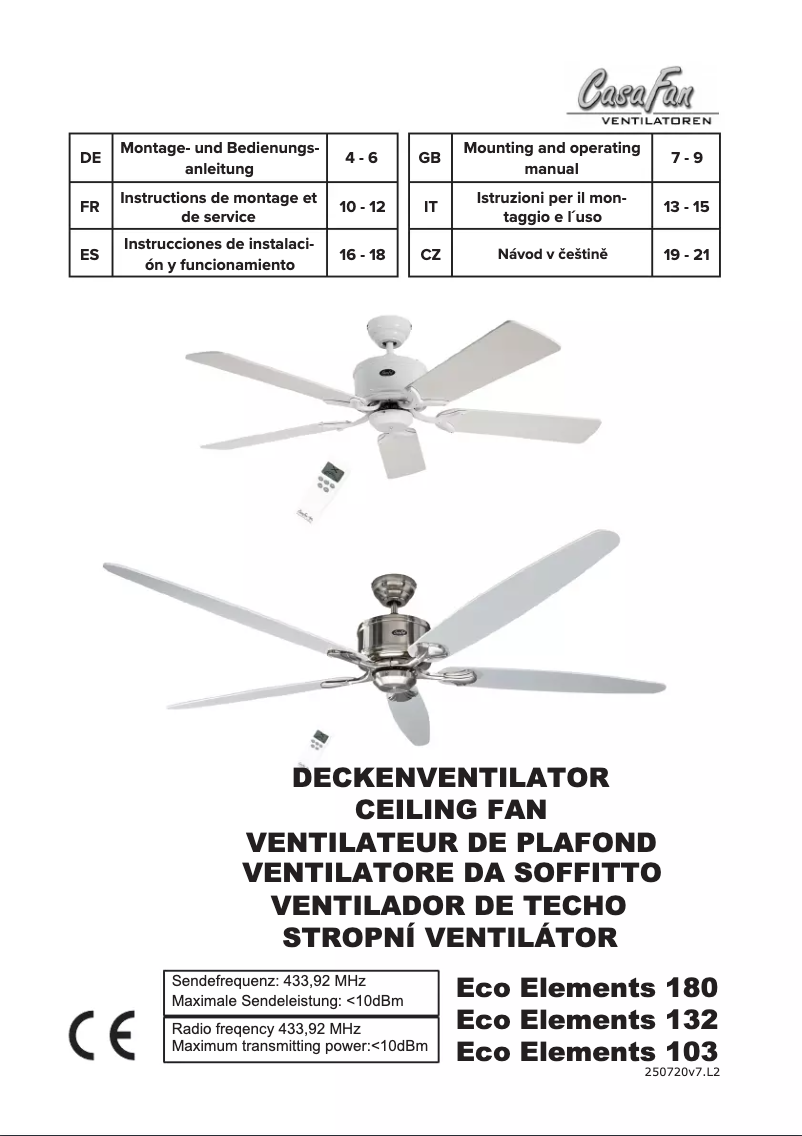 Page 1 de la notice Manuel utilisateur CasaFan Eco Elements