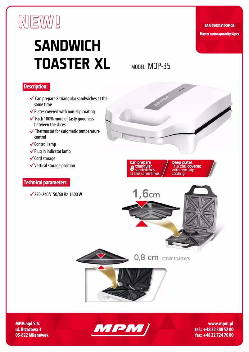 Page 1 de la notice Fiche technique MPM MOP-35