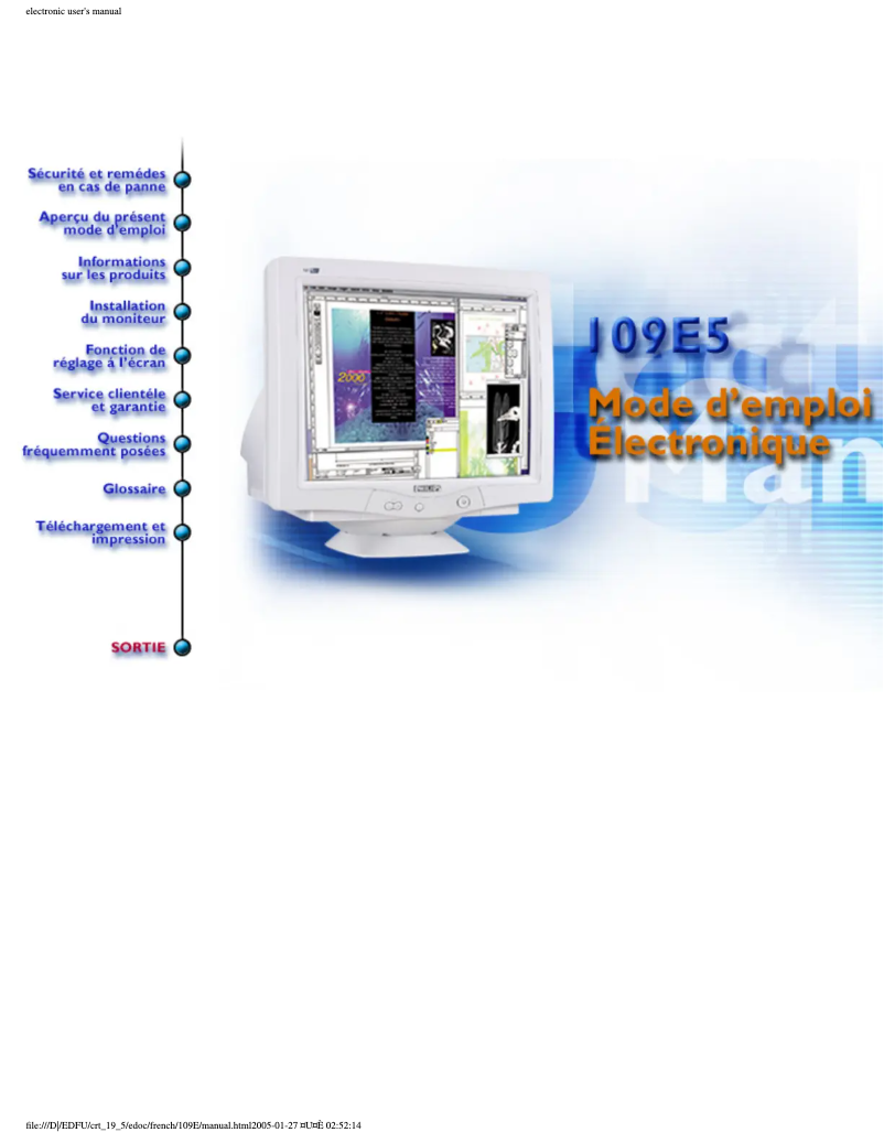 Page 1 de la notice Manuel utilisateur Philips 109E50