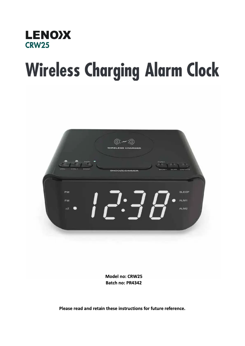 Page 1 de la notice Manuel utilisateur Lenoxx CRW25