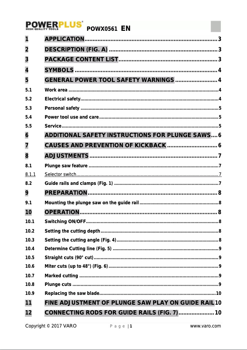 Image de la première page du manuel de l'appareil POWX0561