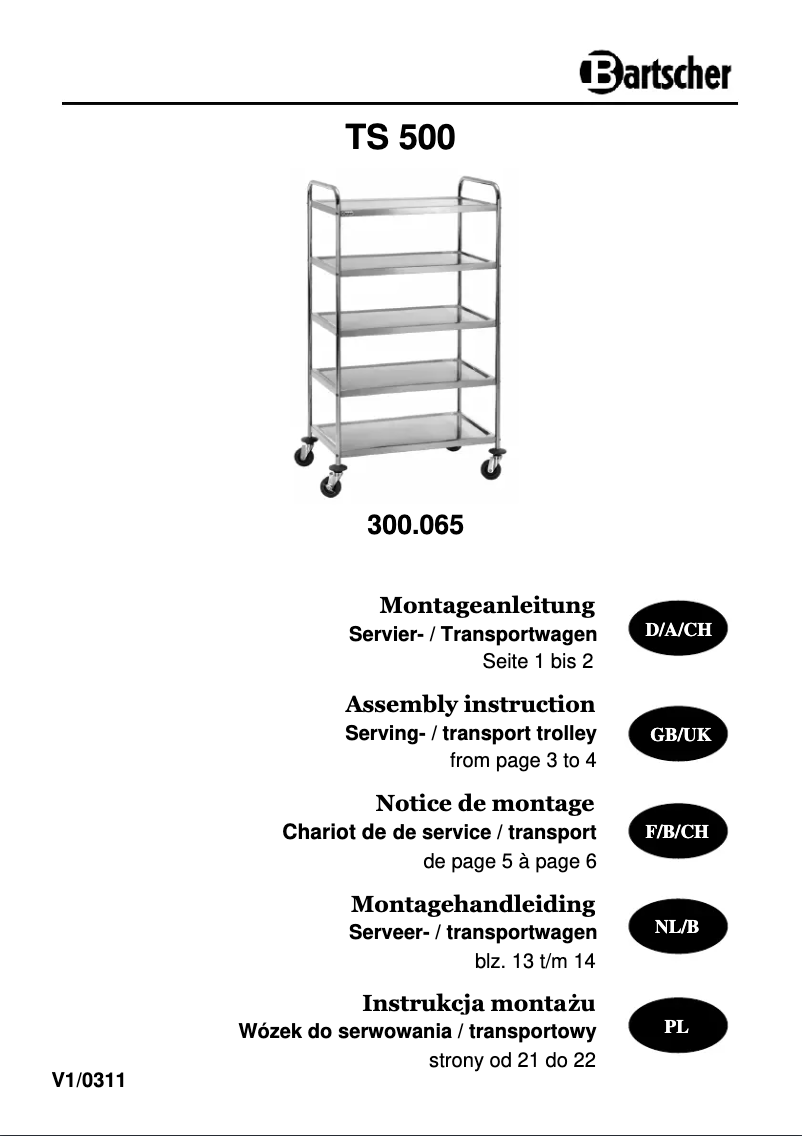 Page n°1 - Manuel utilisateur Bartscher TS501
