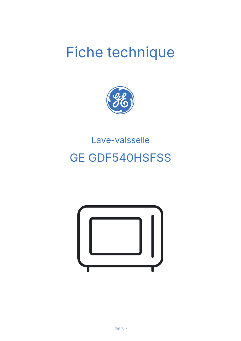 Page n°1 - Fiche technique GE GDF540HSFSS