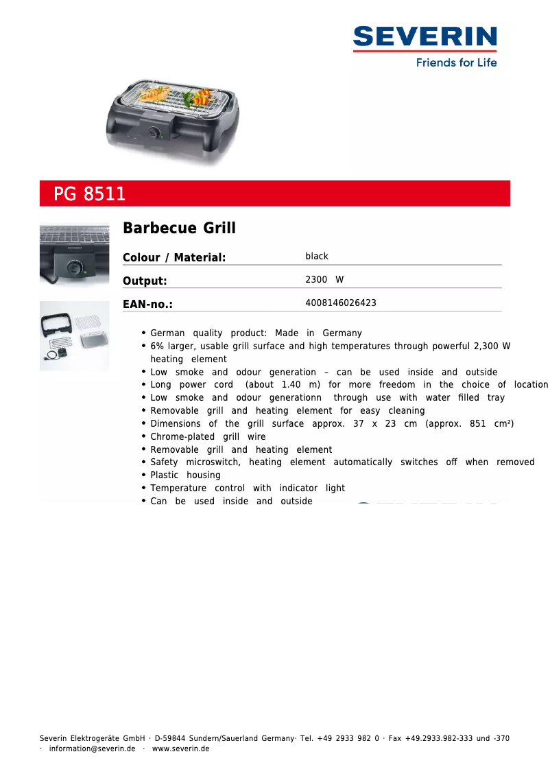 Página 1 del manual Ficha técnica Severin PG 8511