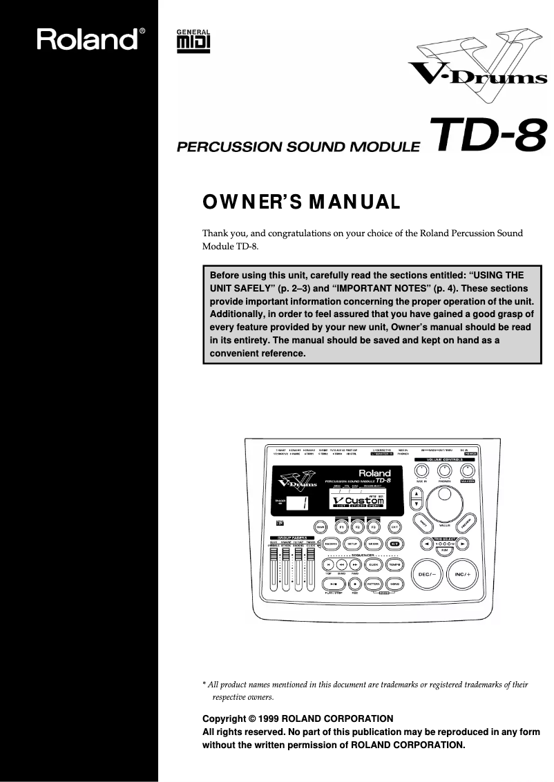 Page 1 de la notice Manuel utilisateur Roland TD-8