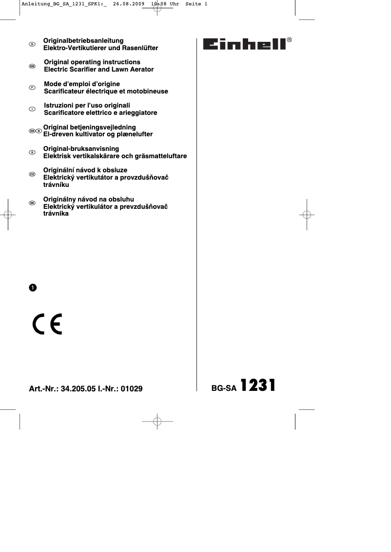 Page 1 de la notice Mode d'emploi Einhell BG-SA 1231