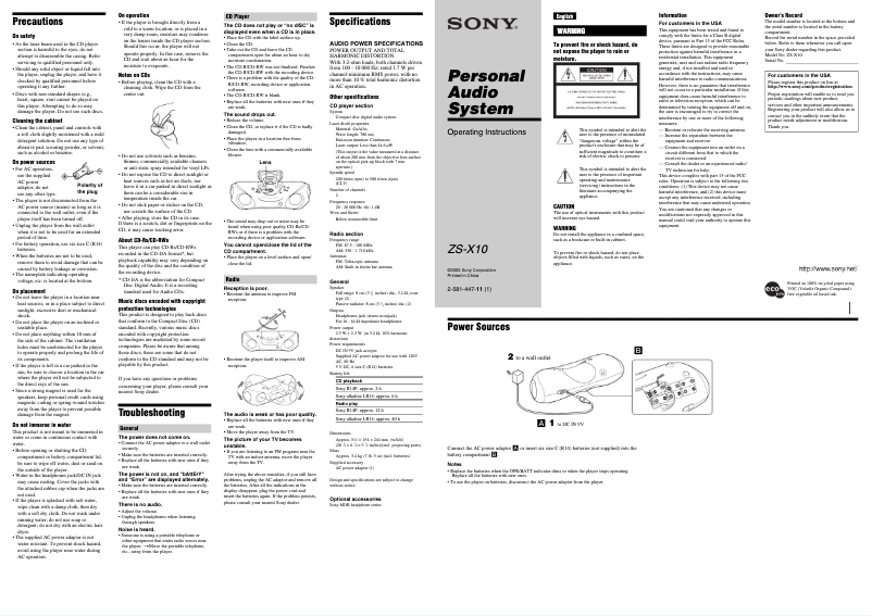 Page 1 de la notice Manuel utilisateur Sony ZS-X10