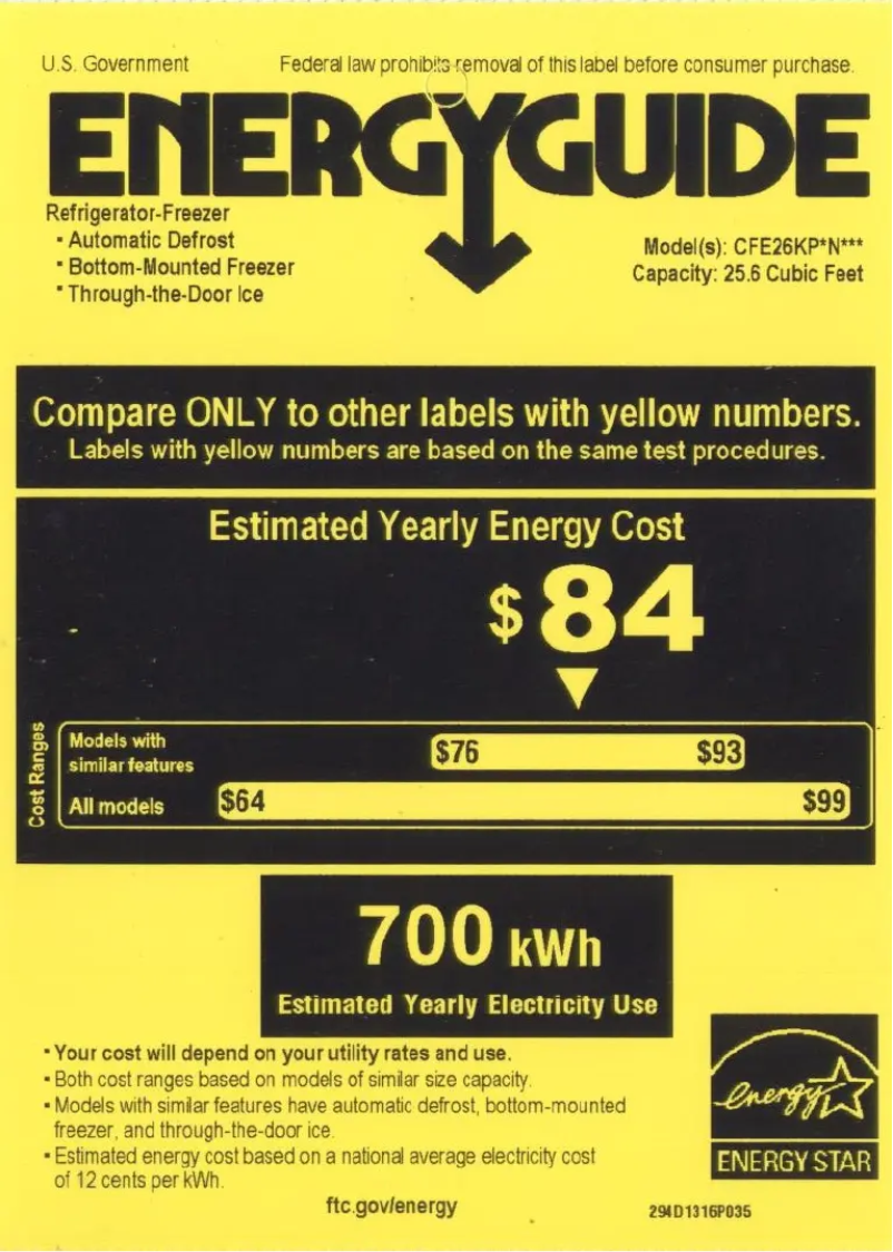 Page 1 of the manual Energy Label GE CFE26KP2NS1