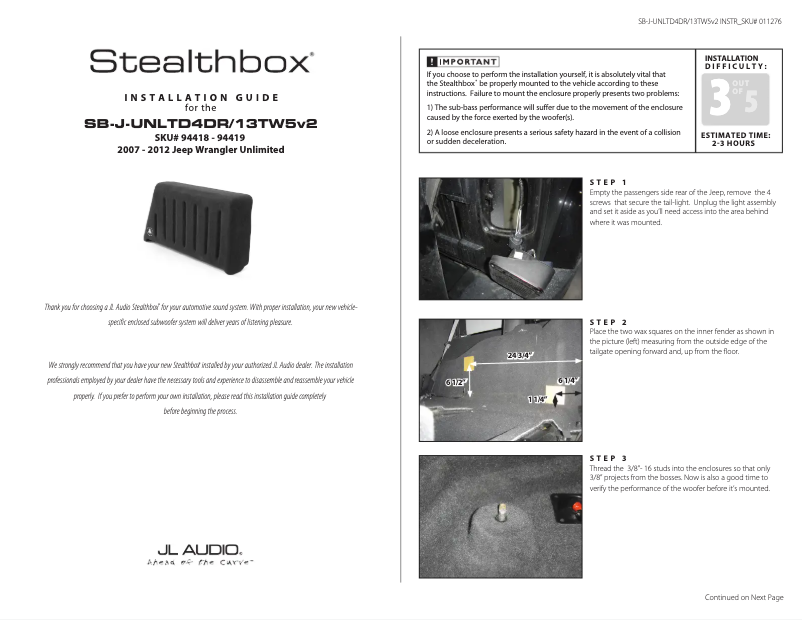 Image de la première page du manuel de l'appareil Stealthbox SB-J-UNLTD4D/13TW5v2/BK